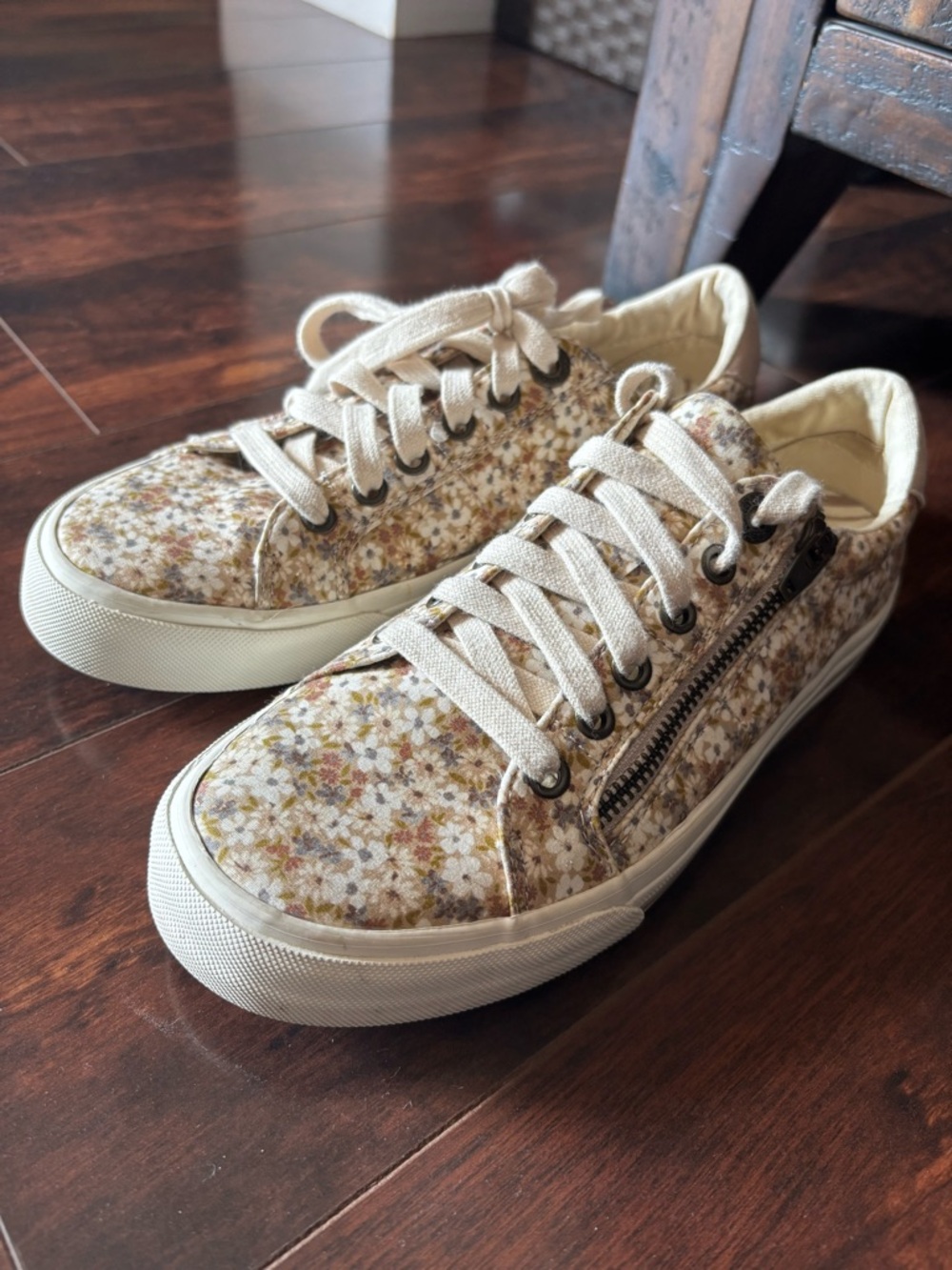 Taos Footwear Floral Canvas Sneakers in Cream, Brown and Yellow - Picture 3 of 12